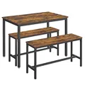 Produktbild: VASAGLE Esstisch mit 2 Bänken, 3er-Set, Küchentisch 70 x 110 x 75 cm, 2 Bänke je 30 x 97 x 50 cm, Stahlgestell, vintagebraun-tintenschwarz KDT070B01