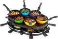 Produktbild: KLAMER Raclette-Wok 1200 W – Raclette Grill mit 6 Wokpfännchen & 8 Raclettepfännchen, Antihaftbeschichtung, stufenloser Temperaturregler, inkl.