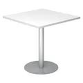 Produktbild: Bümö Besprechungstisch - Kleiner Esstisch 80x80 cm, Eckig, Weiß - Rundtisch für 2 Personen Mit Holz-Platte, Säule Aus Metall in Silber - Konferenztisch, Bistrotisch