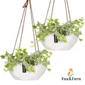 Produktbild: 2x Blumenampel 28 cm Polystone mit Naturseilen Hängepflanzen Ampel Set weiß