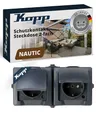 Produktbild: Kopp NAUTIC 2-fach Schutzkontakt-Steckdose mit Klappdeckel in Anthrazit - Sichere Aufputz-Steckdose mit erhöhtem Berührungsschutz - Waagrechter IP44 Feuchtraumsteckdosen-Aufputz 16A / 250V~