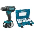 Produktbild: Akku-Bohrschrauber Makita 18 V DDF482RFJ mit 2x 3,0 Ah Akkus und Ladegerät mit Lochsägen-Set