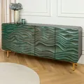 Produktbild: Sideboard WAVE - 160cm - türkis mattgold - Mangoholz Metallbeine - Schnitzereien