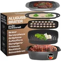 Produktbild: STONELINE Aluguss Bräter Induktion 39x22 cm 5,6 L, Kochgeschirr Set 5-teilig Braten Kochen Dämpfen Backen, Schmortopf Auflaufform Backform, Antihaftbeschichtet mit echten Steinpartikeln, Backofen