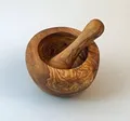 Produktbild: Mörser mit Stößel aus Olivenholz. Sehr stabil ca. 10 cm