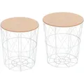 Produktbild: HOMCOM 2er-Set Couchtisch Natur Weiß Beistelltisch 2-teilig MDF Metall für Wohnzimmer Schlafzimmer Ø40 x H45 cm   Aosom.de