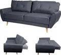 Produktbild: 3er-Sofa HWC-J19, Couch Klappsofa Lounge-Sofa, Schlaffunktion 203cm Stoff/Textil anthrazit