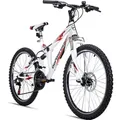 Produktbild: Bergsteiger Montreal 24 Zoll Kinderfahrrad, geeignet für 8, 9, 10, 11 Jahre, Shimano 18 Gang-Schaltung, Mountainbike mit Vollfederung, Jungen-Fahr... - Weiß/Rot
