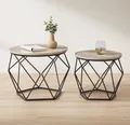 Produktbild: VASAGLE Couchtisch rund, 2er Set, Wohnzimmertisch, Beistelltisch, Vintage-Flair, abnehmbare Tischplatte, für Wohnzimmer, greige-schwarz LET040B02