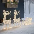 Produktbild: Lights4fun 160er LED Rentier mit Schlitten Figur mit Timer warmweiße Weihnachtsbeleuchtung für außen und innen Weihnachtsfigur Rentier Weihnachtsbeleuchtung Außen Rentier mit Schlitten Outdoor