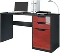 Produktbild: Vladon Schreibtisch Logan, Germany, Bürotisch mit 2 Schubladen und 1 Tür, Schwarz matt/Bordeaux Hochglanz (129 x 76 x 60 cm)