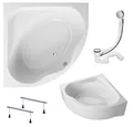 Produktbild: KOLMAN Badewanne STANDARD Eckbadewanne 150x150 mit AcrylSchürze, Ablaufgarnitur und Füßen Komplettset 4in1 Premium Original Acryl Wanne Siphon