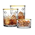 Produktbild: Pasabahce 96818 Timeless Golden Touch 3-teiliges Set | 2 Whiskygläser & 1 Schale | Kristall-Design im Retro Look | Elegant, robust & langlebig | ideal für Whisky, Snacks & Desserts