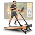 Produktbild: SportPlus Laufband für zuhause, Walking Pad klappbar bis 18km/h, Holzlaufband mit 12% Steigung, Massivholz Eiche, FSC®-Zertifiziert, leiser stromsparender Brushless Motor, TÜV-Zertifiziert, bis 150kg