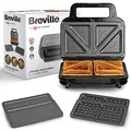 Produktbild: Breville 3-in-1 Ultimativer Sandwichmaker | Extra tiefe Platten für Sandwiches, Waffeln & Paninis | Herausnehmbare Platten mit Antihaftbeschichtung | Schwarz & Edelstahl [VST098X] | EU-Stecker