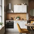 Produktbild: Singleküche R-line, Weiß Hochglanz/weiß, 160 Cm Mit Herdumbauschrank Mit Arbeitsplatte, Vicco