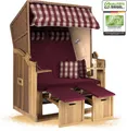 Produktbild: Strandkorb Ostsee 2-Sitzer 120cm breit in beige rot montiert, ideal für Balkon, Terrasse oder Garten
