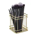 Produktbild: Relaxdays Stiftehalter eckig, modern, Pinselhalter Kosmetik, Draht, Stiftebecher Schreibtisch, HBT: 10 x 9 x 9 cm, Gold