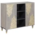 Produktbild: Sideboard Grau und Gold 90 x 33.5 x 75 cm Massivholz Mango
