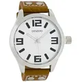 Produktbild: OOZOO Quarzuhr Basic Damenuhr Herrenuhr C1051 Weiss Lederband Cognac 47 mm