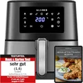 Produktbild: KLAMER Heißluftfritteuse 5,5l XXL, ölfreie Friteuse, 1700W Airfryer mit LED-Touchscreen, digitalem deutschen Rezeptbuch, multifunktionale Mini-Heissluftfrittuese ohne Öl