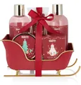 Produktbild: BRUBAKER Pflege-Geschenkset Weihnachten Dusch- und Badeset mit Winter Beeren Duft für Damen, Rot, 6-tlg., Beauty Frauen Geschenkset in Schlitten, Wellness Pflegeset