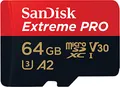 Produktbild: SanDisk 64 GB Extreme PRO microSDXC-Karte + SD-Adapter + RescuePRO Deluxe, bis zu 200 MB/s, mit A2 App Performance, UHS-I, Class 10, U3, V30