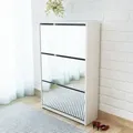 Produktbild: vidaXL Schuhschrank mit 3 Fächern Spiegel Weiß 63x17x102,5 cm
