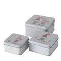 Produktbild: CasaJame 3er Set Metall Keksdose Plätzchendose eckig Wichtel Kinder sortiert 9-12cm