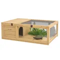 Produktbild: PawHut Schildkrötenhaus aus Holz, Schildkrötengehege mit Haupthäusern, aufklappbare Oberseite, Outdoor-Reptilienkäfig, Terrarium für Schildkröten, Reptilien, Eidechsen, Schlangen, Gelb
