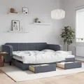 Produktbild: vidaXL Tagesbett, Ausziehbar Schlafsofa mit Schubladen, Bettsofa Gästebett für Schlafzimmer Wohnzimmer, Sofa Bett Ausziehbett, Dunkelgrau 100x200 cm Samt