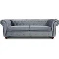 Produktbild: Sofa Chesterfield Asti 3-Sitzer, Couchgarnitur 3-er, Sofagarnitur, Couch mit Holzfüße, Polstersofa - Glamour Design, Velours (Grau (Velvet 10)) - Grau