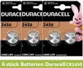 Produktbild: 6 Stück Knopfzelle Duracell Long Life Lithium Batterie CR2450 DL2450 ECR2450