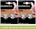 Produktbild: 4 Stück Knopfzelle Duracell Long Life Lithium Batterie CR2450 DL2450 ECR2450