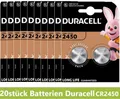 Produktbild: 20 Stück Knopfzelle Duracell Long Life Lithium Batterie CR2450 DL2450 ECR2450
