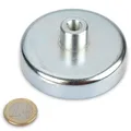 Produktbild: magnets4you - Ferrit Flachgreifer mit Gewindebuchse | Ø 80x18mm| Gewinde: M10 |Haftkraft: 61 kg | verzinkter Stahltopf, verwendbar bis 200°C