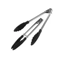 Produktbild: Chefkoch Minizangen-Set 2-tlg. in Silber/Schwarz – Vielseitig einsetzbar, Edelstahlgriff, hitzebeständig bis 180°C, ideal für Küchenprofis & Hobbyköche – Spülmaschinengeeignet