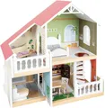 Produktbild: small Foot Puppenhaus mit Dachterrasse aus Holz, mit offener Front und Zubehör, für Kinder ab 3 Jahren, 12277, Weiß Rosa
