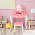 Produktbild: COSTWAY Kinder Schminktisch mit Hocker, Prinzessin Frisiertisch mit 3 Schublade & 360 ° drehbarem Spiegel, Frisierkommode rosa, Schminkkommode für Mädchen