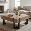 Produktbild: Couchtisch HWC-A15, Wohnzimmertisch, Tanne Holz rustikal massiv MVG- naturfarben 60x60cm