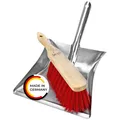 Produktbild: Kehrgarnitur Kehrset mit Buchenholz Handbesen und verzinkter Metallschaufel. Widerstandsfähiges und praktisches Industrie und Gartenkehrset mit roten Elastonborsten
