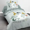 Produktbild: Kinderbettwäsche Set mit Tieren 135x200 80x80 cm Blaues Motiv mit Weltkugel und Spruch aus 100% Baumwolle mit Reißverschluss