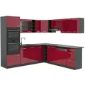 Produktbild: Vicco Winkelküche R-Line, Rot Hochglanz/Anthrazit, 247 x 237 cm ohne Arbeitsplatte rot 247 cm x 206.8 cm x 46 cm