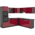 Produktbild: Vicco R-Line Eckküche Bordeaux Hochglanz/Anthrazit 237 x 60 cm ohne Arbeitsplatte ohne E-Geräte