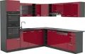 Produktbild: Eckküche Vicco R-Line Rot Hochglanz/Anthrazit 247 x 237 cm ohne Arbeitsplatte, Model 37699