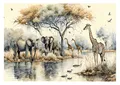 Produktbild: WallArena - Vlies Fototapete Kinderzimmer 254x184 cm Dschungel Tiere Wald Safari Babyzimmer Kinder Mädchen - Fototapeten Tapeten für Kinder Kindertapete - Vliestapete Wandtapete Tapete 3D Effekt