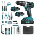 Produktbild: Akku-Bohrschrauber 60Nm Akkuschrauber Set Akku Bohrmaschine 2-Gang, 25+3 Drehmoment, mit 2x Akkus & 53-tlg. Zubehör & Koffer, LED, 10mm Bohrmaschine
