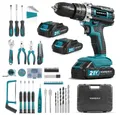 Produktbild: Yofidra Akku-Bohrschrauber 60Nm Akkuschrauber Set Akku Bohrmaschine 2-Gang, 25+3 Drehmoment, max. 1600 U/min, mit 2x Akkus & 53-tlg. Zubehör & Koffer, LED, 10mm Bohrmaschine