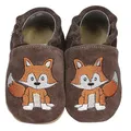 Produktbild: HOBEA-Germany Krabbelschuhe für Jungs und Mädchen in verschiedenen Designs, Kinderhausschuhe Jungen, Lederschuhe, Schuhgröße:20/21, Modell Schuhe: Fuchs Dunkelbraun