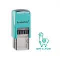 Produktbild: Trodat edy FIX Motivationsstempel für Lehrer und Pädagogen, Stempelset zum Motivieren – 1 Motiv Lama SEHR SCHÖN, Deutsch, Gehäuse Mint Grün, Abdruck grün, Selbstfärbend, 20 x 20 mm